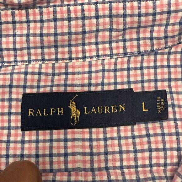 Ralph‎ Lauren Men's Large Classic Fit Pink Blue Checks Button Shirt Long Sleeve - Picture 5 of 8